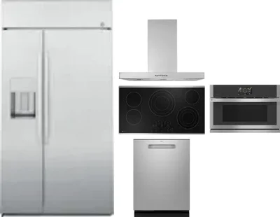 5 Piece Package Includes Refrigerator, Cooktop, Wall Oven, Hood And Dishwasher